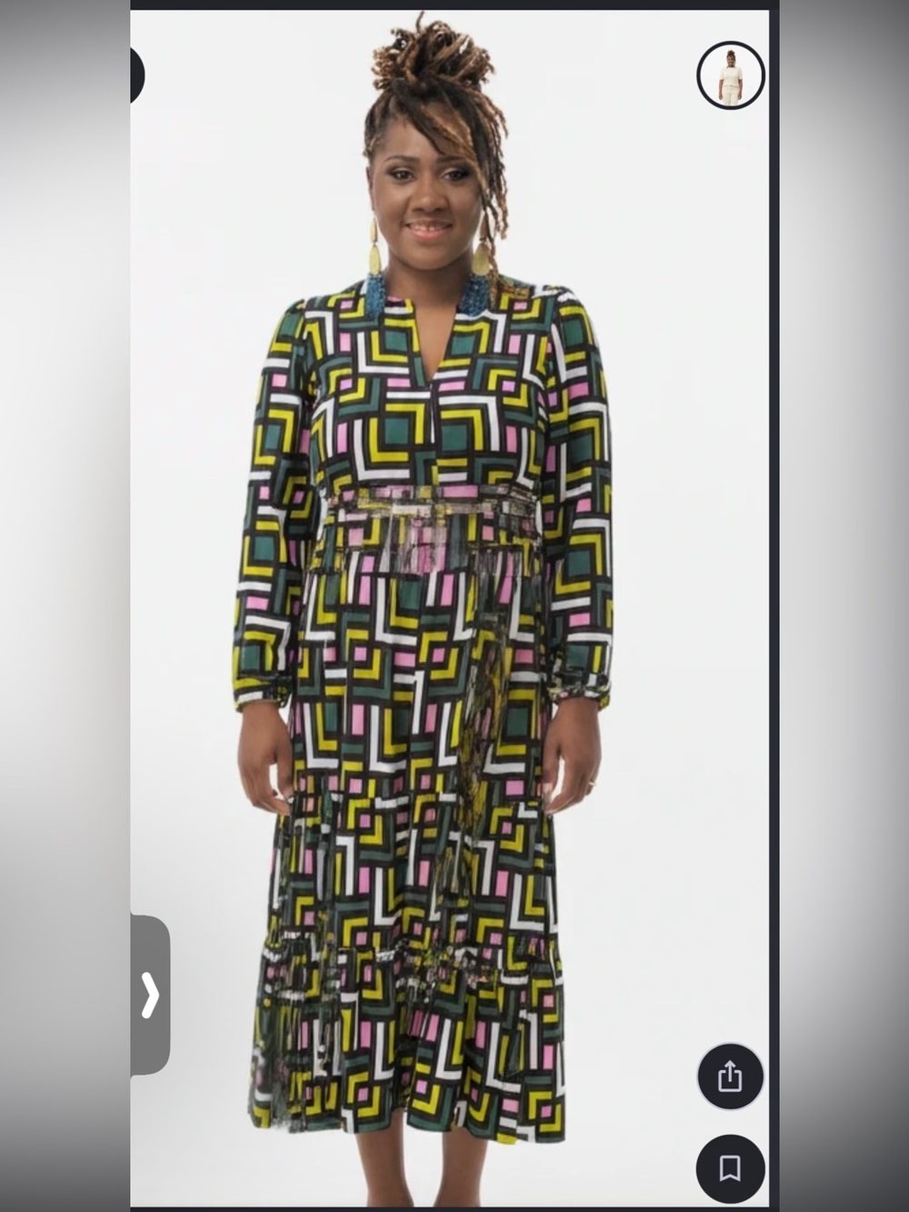 Geometric Print Maxi Dress in Black, Yellow & Pink